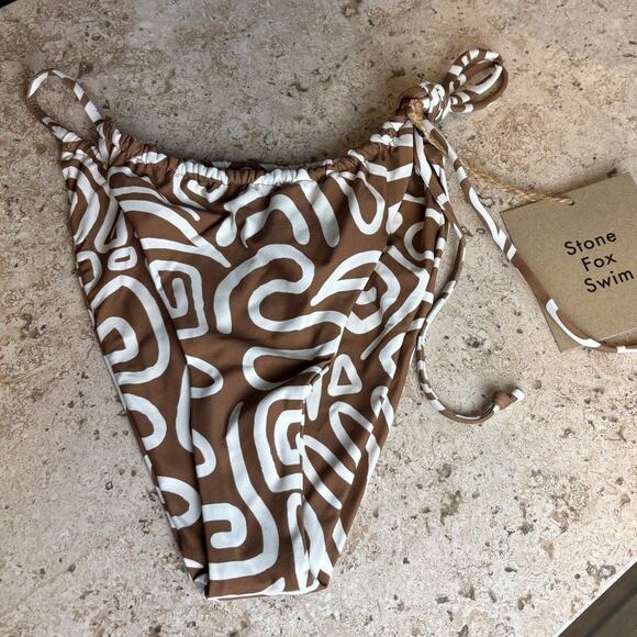 Stone Fox Swim Rawhide Swirl Brown White Cheeky Thong XL Bikini Bottom NWT - Picture 2 of 3